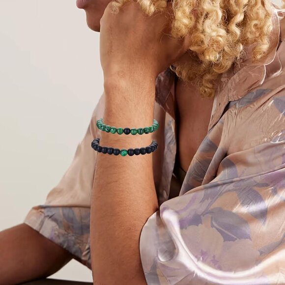 ⚡Rankeef Men 2Grey Lava Rock Tiger Eye 8MM Natural Stone Crystal Beaded Bracelet - Picture 4 of 8